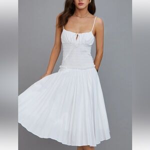 Commense Cutout Tie Front Pleated Midi Dress in White Size Small